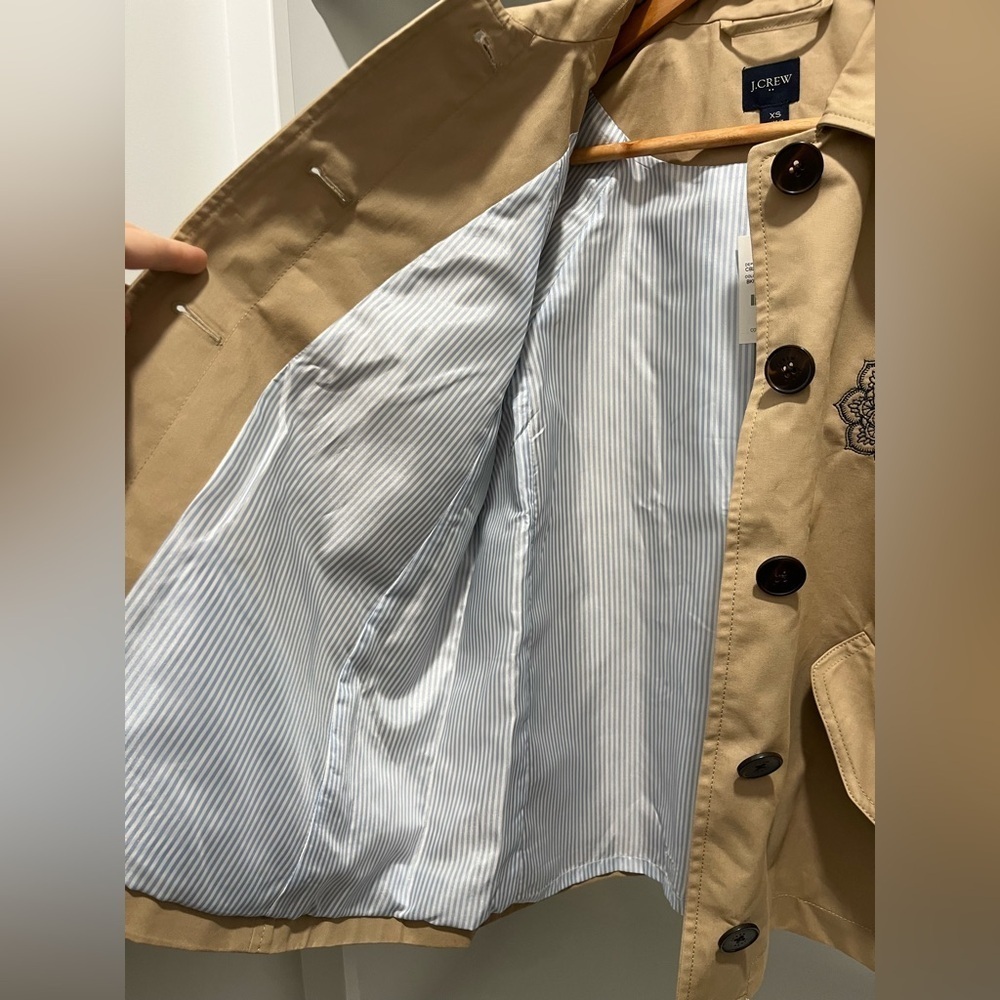 J Crew Factory Short Utility Trench Jacket in British Khaki embroidered size XS - Picture 6 of 14